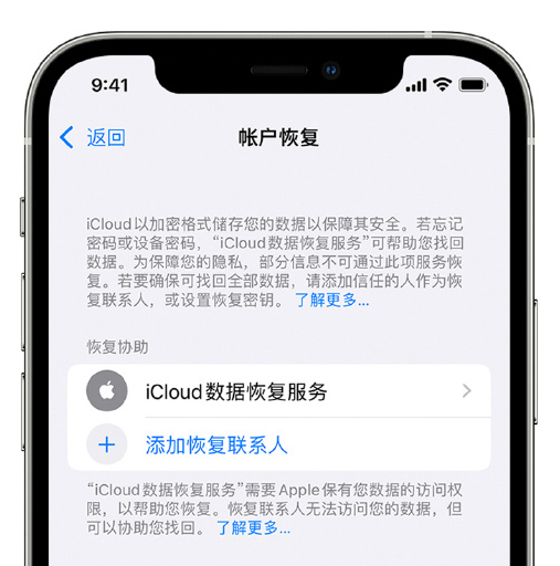 石壁镇苹果手机维修分享在 iPhone 上设置帐户恢复联系人的方法 